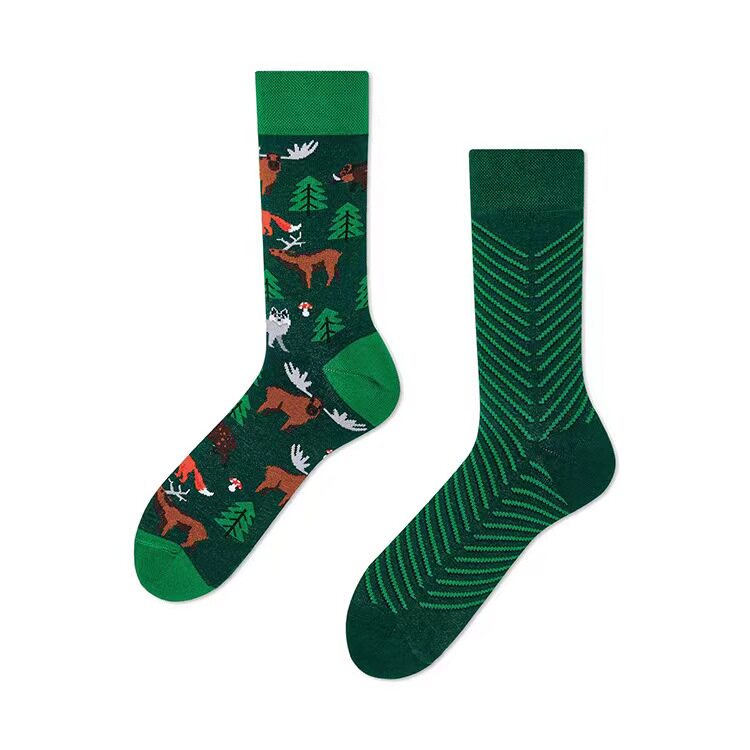 SSWEATSHOP AB Cartoon asymmetrical creative couple Street style contrasting color mandarin duck Instagram mid-tube trendy sock girls thumbnail 3