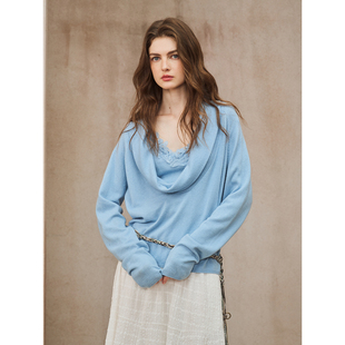 上衣 气质宽松慵懒长袖 miorastudio法式 复古沙陀色荡领针织外套