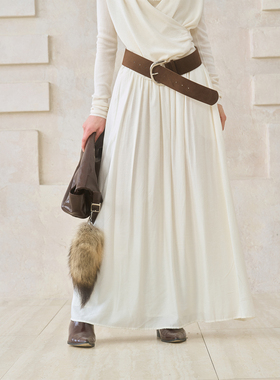 miorastudio法式复古奶油白褶皱中长款半身裙 高腰显瘦垂感长裙子