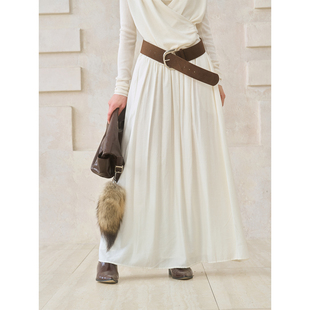高腰显瘦垂感长裙子 半身裙 miorastudio法式 复古奶油白褶皱中长款