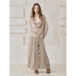Miorastudio法式 宽松收腰气质垂感半身裙 复古高级感树皮褶长裙