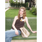 miorastudio法式 复古立体花咖色扭结不对称上衣交叉领无袖 背心女