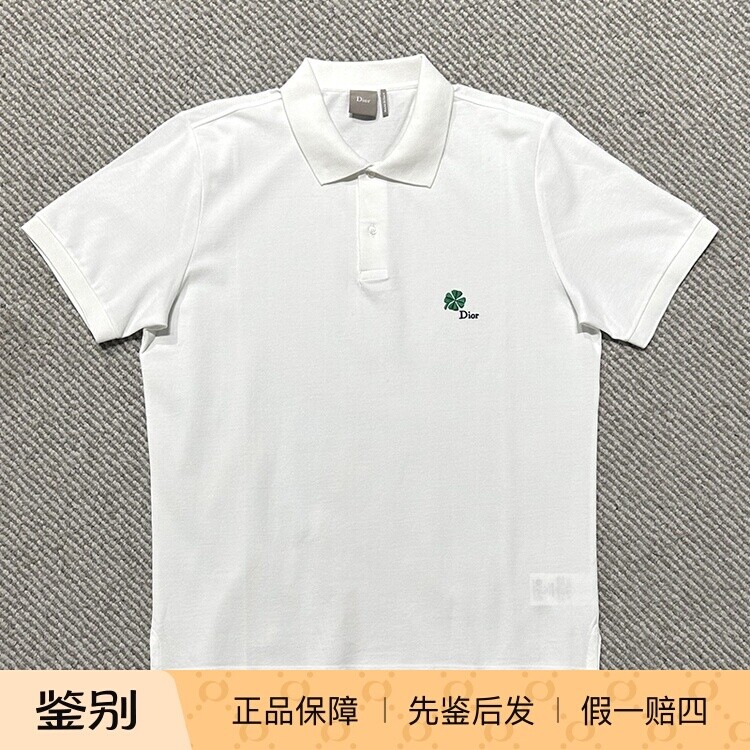 国内现货DIOR迪奥春夏新款胸前四叶草刺绣LOGO男士圆领短袖POLO衫