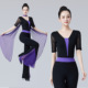 紫色深V拼色纱袖 形体服舞蹈服走秀模特芭蕾练功培训礼仪莫尔