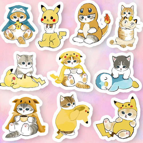 可爱鲨鱼猫咪mofusand宝可梦pokemon皮卡丘防水手机行李箱贴纸