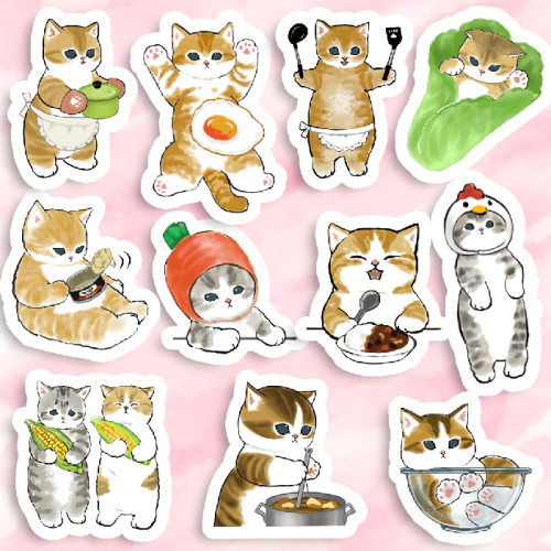 日本鲨鱼猫mofusand吃货蔬菜小猫咪手帐防水电脑手机壳行李箱贴纸
