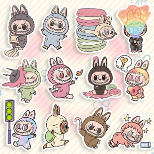 拉布布labubu贴纸手机壳行李箱防水手帐电脑水杯装饰周边头盔贴画