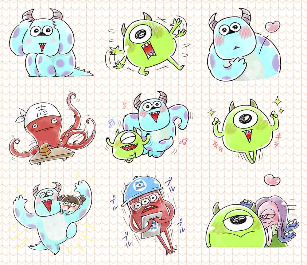 line 可爱怪兽大学大眼仔苏利文 第三发 自制周边贴纸 40枚入
