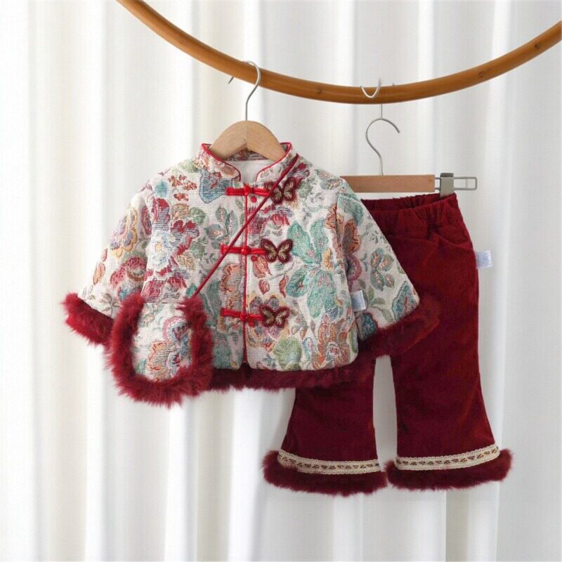 女童冬装套装小孩女宝宝棉衣服拜年服婴儿童厚加绒1岁半2周岁3多4