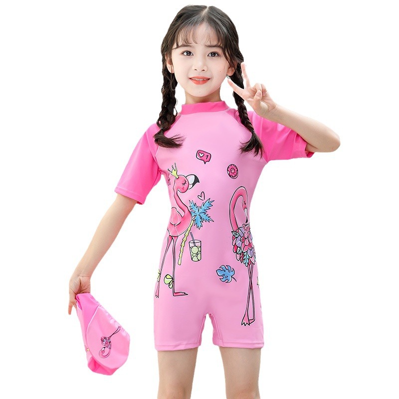 泳衣女童连体短袖中大童游泳衣女孩小童宝宝韩版温泉泳装