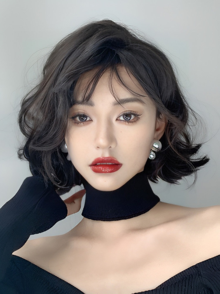 日系假发女短发羊毛卷陈书婷同款港风慵懒时尚短卷发水波纹全头套