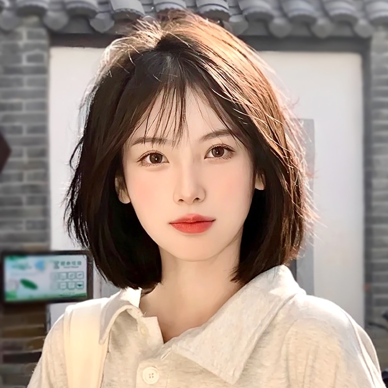 日系假发女短发全头套女整顶时尚波波头真人发轻薄自然长发假发套