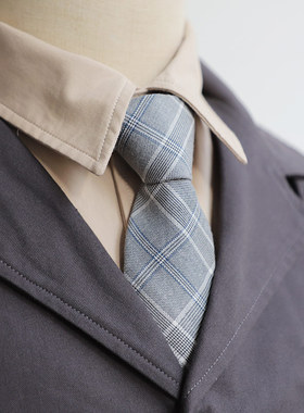 7CM轻奢懒人拉链领带男 仿呢苏格兰格纹一拉得商务正装韩版职业