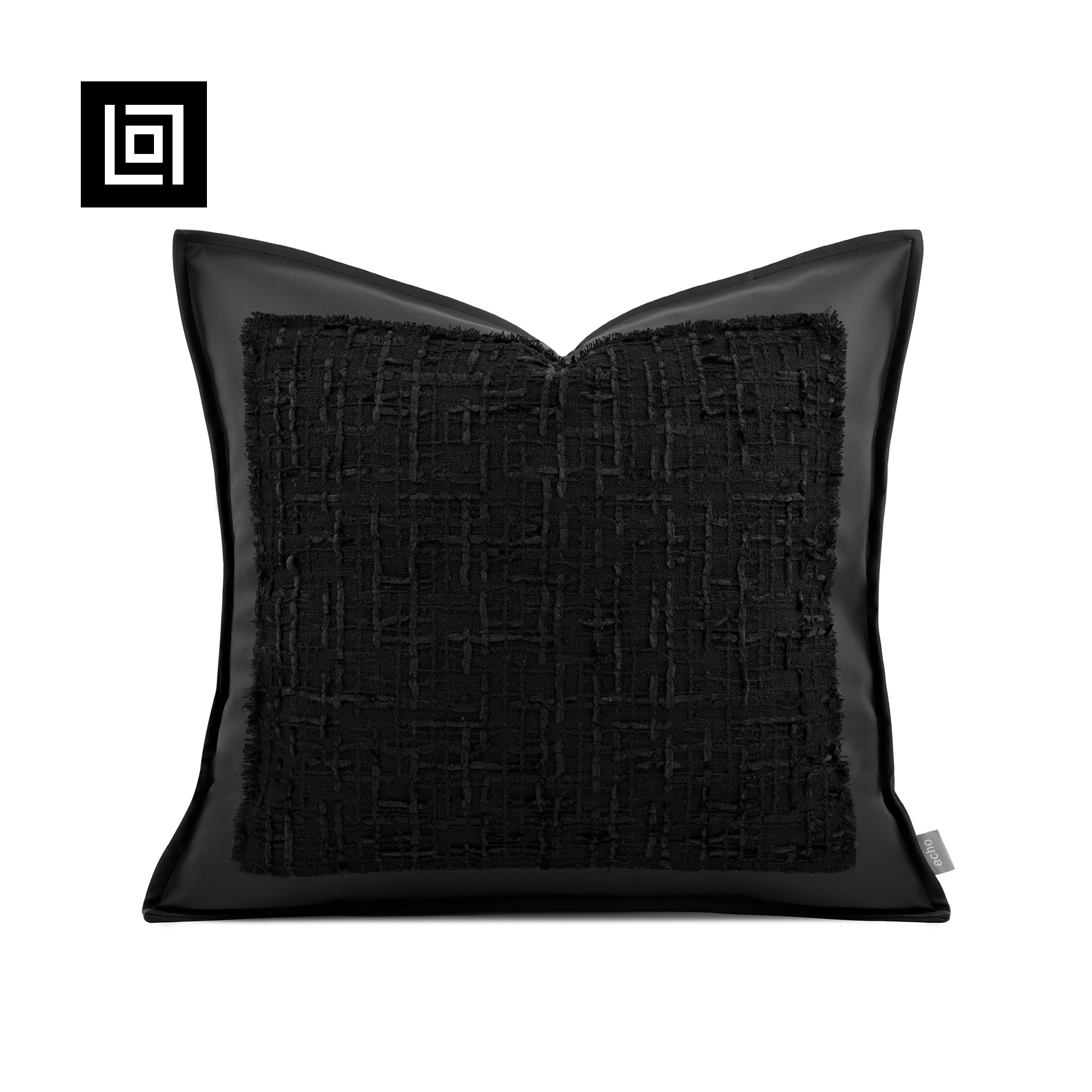 简约轻奢黑色皮革拼接高档酒店样板间抱枕沙发客厅高级感床头靠垫