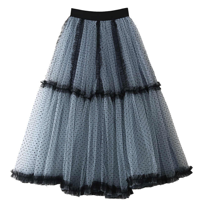 新款波点拼接仙女纱裙网纱半身裙