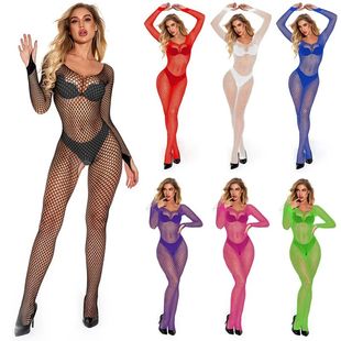 stockings圆领长袖 Perspective piece one 透视网眼连体丝袜 mesh