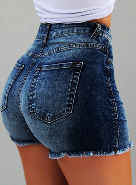 Women's Denim Shorts Tassel Ripped High Waist Hot Pants热裤