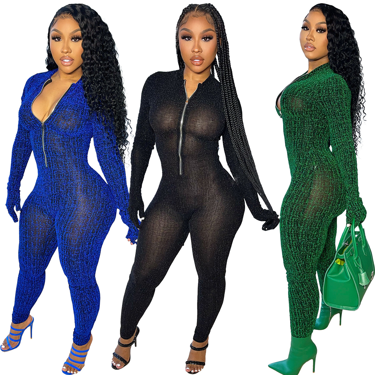 or Mesh Long Sleeves Jumpsuit Playsuit Rompers Plus Size Hot