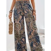 leg 百搭印花休闲显瘦阔腿裤 pants slimming wide 女 Versatile