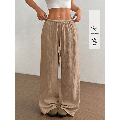 纯色显瘦高腰阔腿女休闲裤