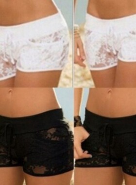 Solid color low waist sexy shorts        女士系带蕾丝短裤