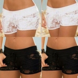 waist low sexy shorts Solid 女士系带蕾丝短裤 color
