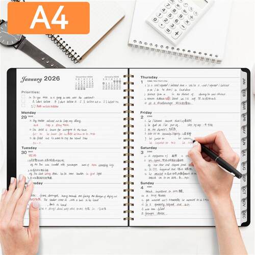 2026 calendar A4 daily weekly schedule book agenda planner