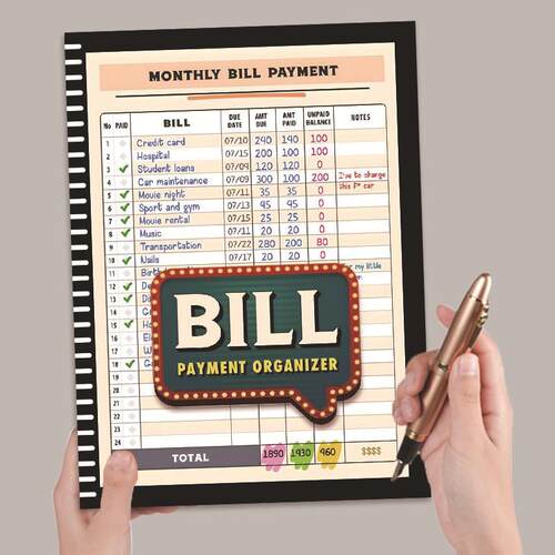 Bill Tracker Notebook Money saving book payment Organizer
