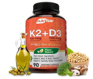 美国NutriFlair 维生素D3+ K2(作为 Mk7)胡椒提取免疫力心脏保护