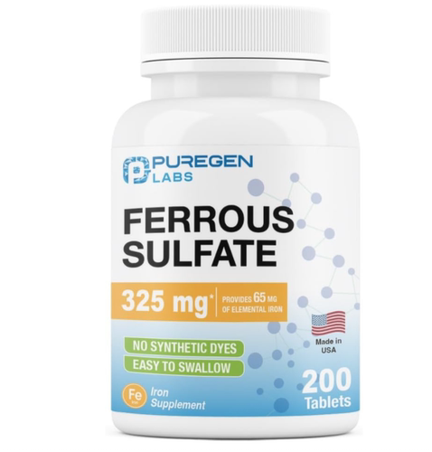 美国Puregen Labs 硫酸亚铁325毫克(65毫克元素铁)铁补充剂 200片