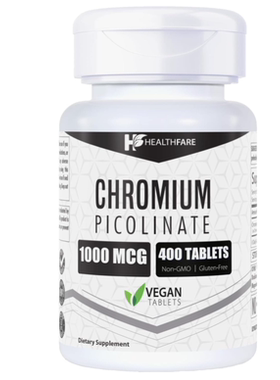 美国HealthFare吡啶甲酸铬1000mcg碳水化合物分解和新陈代谢400粒