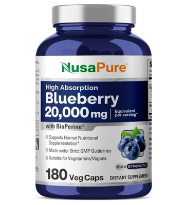 美国NusaPure 蓝莓浓缩液 20000毫克提取物 30:1，100%素食180粒