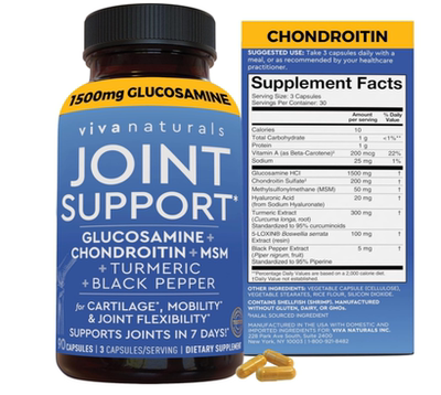 美国Viva Naturals 氨基葡萄糖软骨素MSM关节支持补充剂90粒胶囊