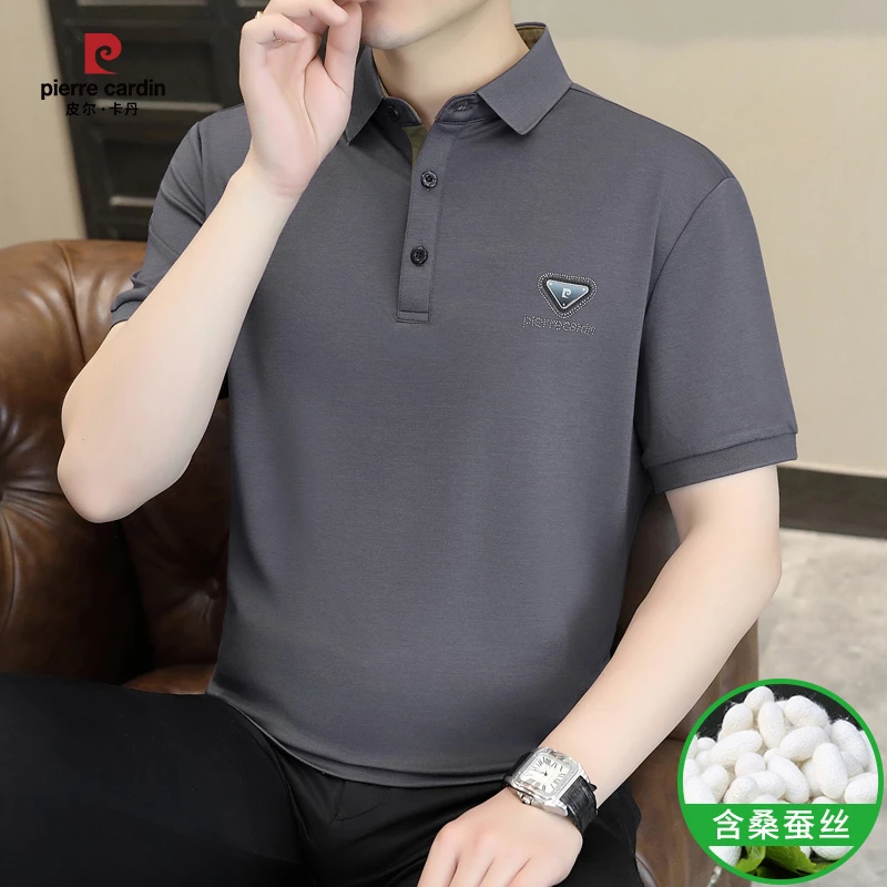 皮尔卡丹夏季轻奢桑蚕丝短袖t恤