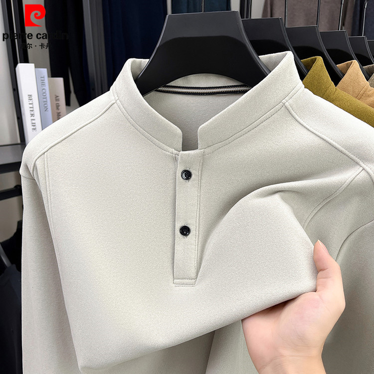 皮尔卡丹秋冬季男士立领长袖T恤