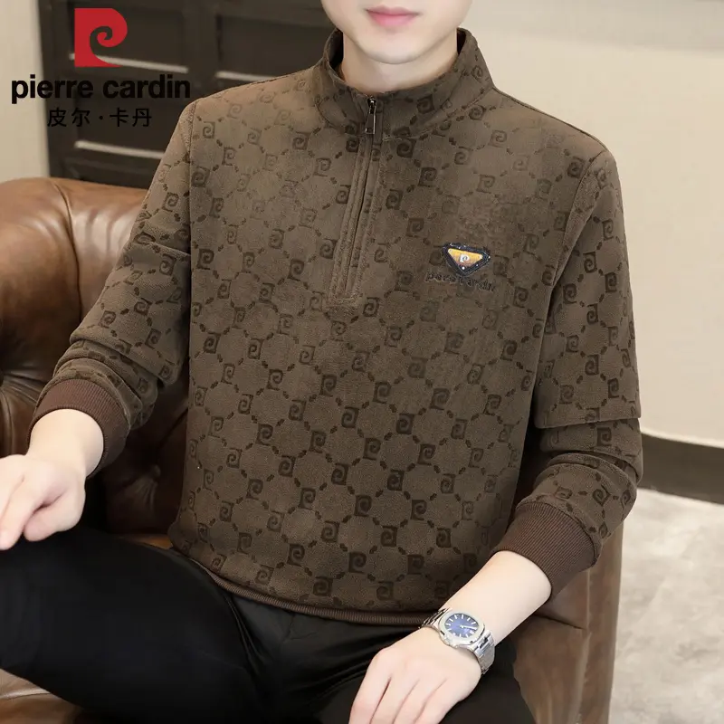 皮尔卡丹男士半拉链立领长袖T恤