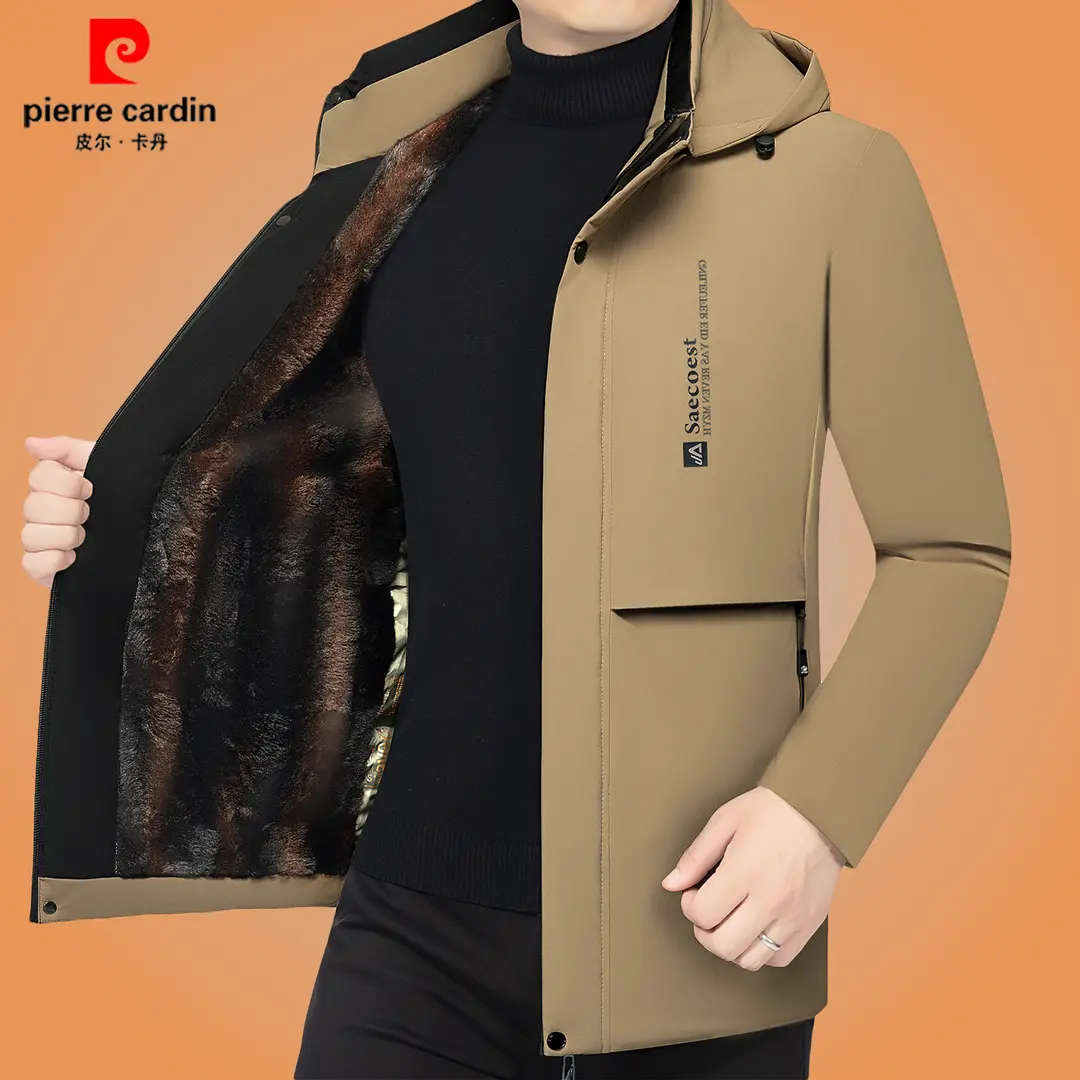 皮尔卡丹冬季男士加绒加厚派克服