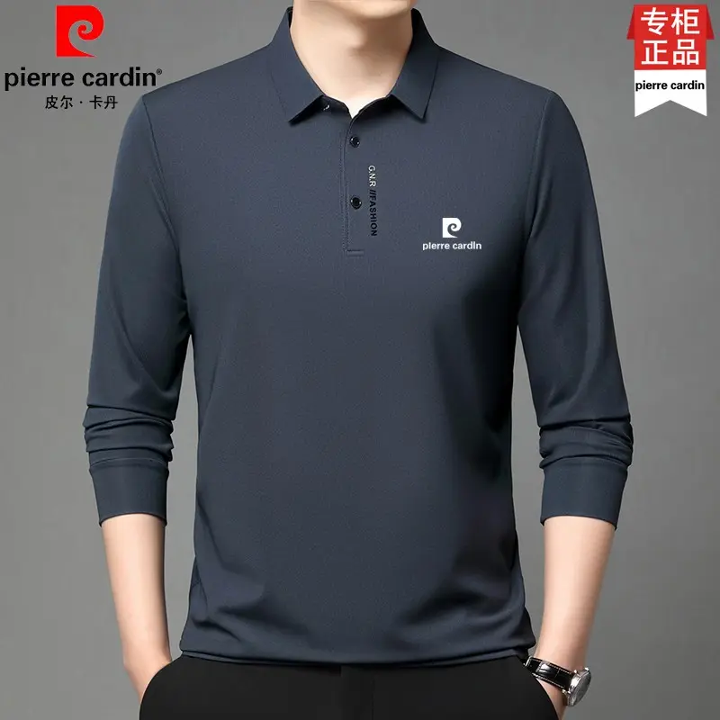 皮尔卡丹男士长袖T恤春秋桑蚕丝休闲POLO衫商务休闲薄款翻领男装