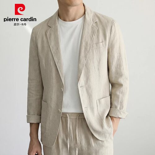 皮尔卡丹男士棉麻商务休闲单西服