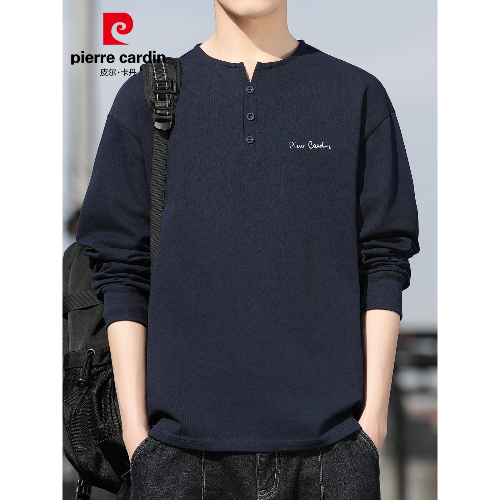 皮尔卡丹秋季小v领男士长袖t恤衫