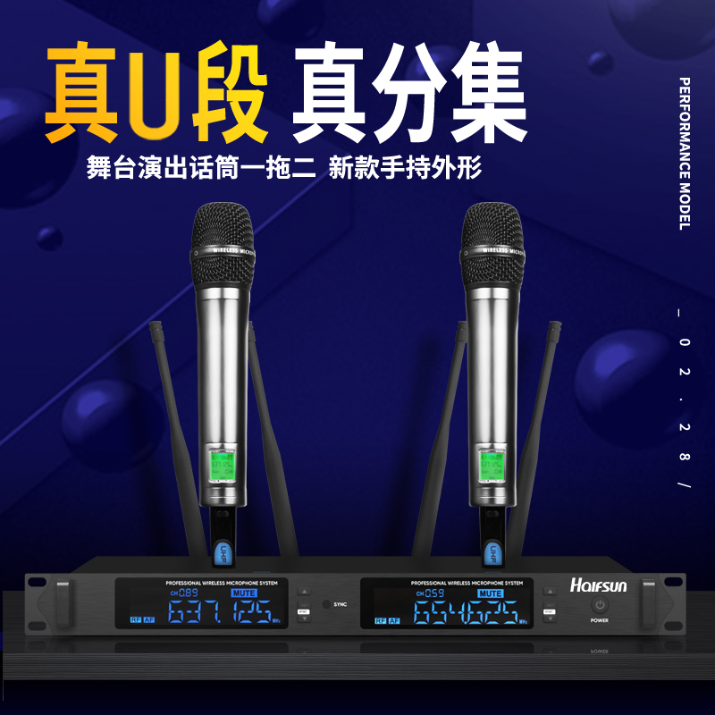 舞台演出真分集无线话筒U段调频一拖二家用唱歌K歌会议领夹麦克风