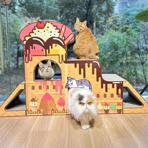 TUT大型猫抓板瓦楞无需组装冰淇淋滑滑梯城堡磨爪器多猫家庭耐抓