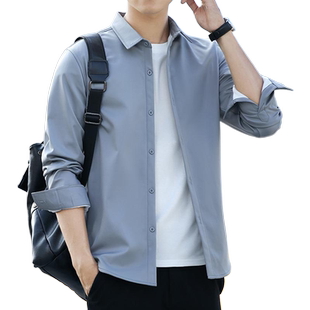 加绒加厚冬季长袖衬衫男士休闲潮流帅气保暖外套青年时尚纯色衬衣