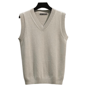 纯棉毛衣马甲男款秋冬季加绒加厚保暖无袖坎肩背心V领针织衫线衣