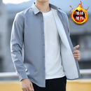 休闲潮流帅气保暖外套青年时尚 加绒加厚冬季 男士 衬衫 纯色衬衣 长袖