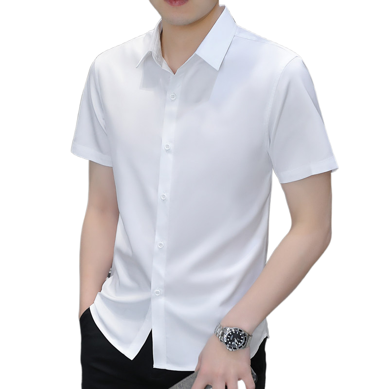 2025夏季男士短袖衬衫纯色商务正装冰丝凉感免烫半袖衬衣薄高级感
