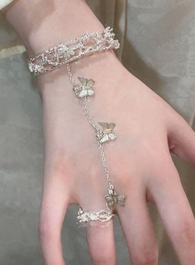 天官赐福古风一体式手镯蝴蝶铃铛戒指仙女汉服首饰少女心开口手环