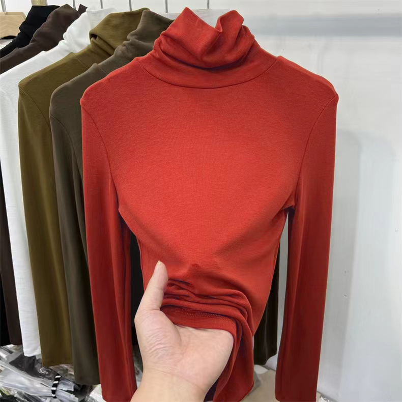 通勤风高领长袖针织拉毛打底衫