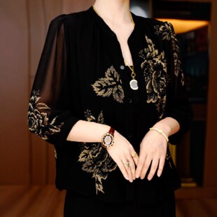 女士衬衫2026新款显瘦百搭夏季外套薄款妈妈洋气长袖衬衣女款夏款