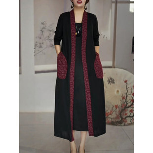 薄款 外套春秋时尚 风衣女装 宽松显瘦长袖 外搭黑色 开衫 气质拼色长款